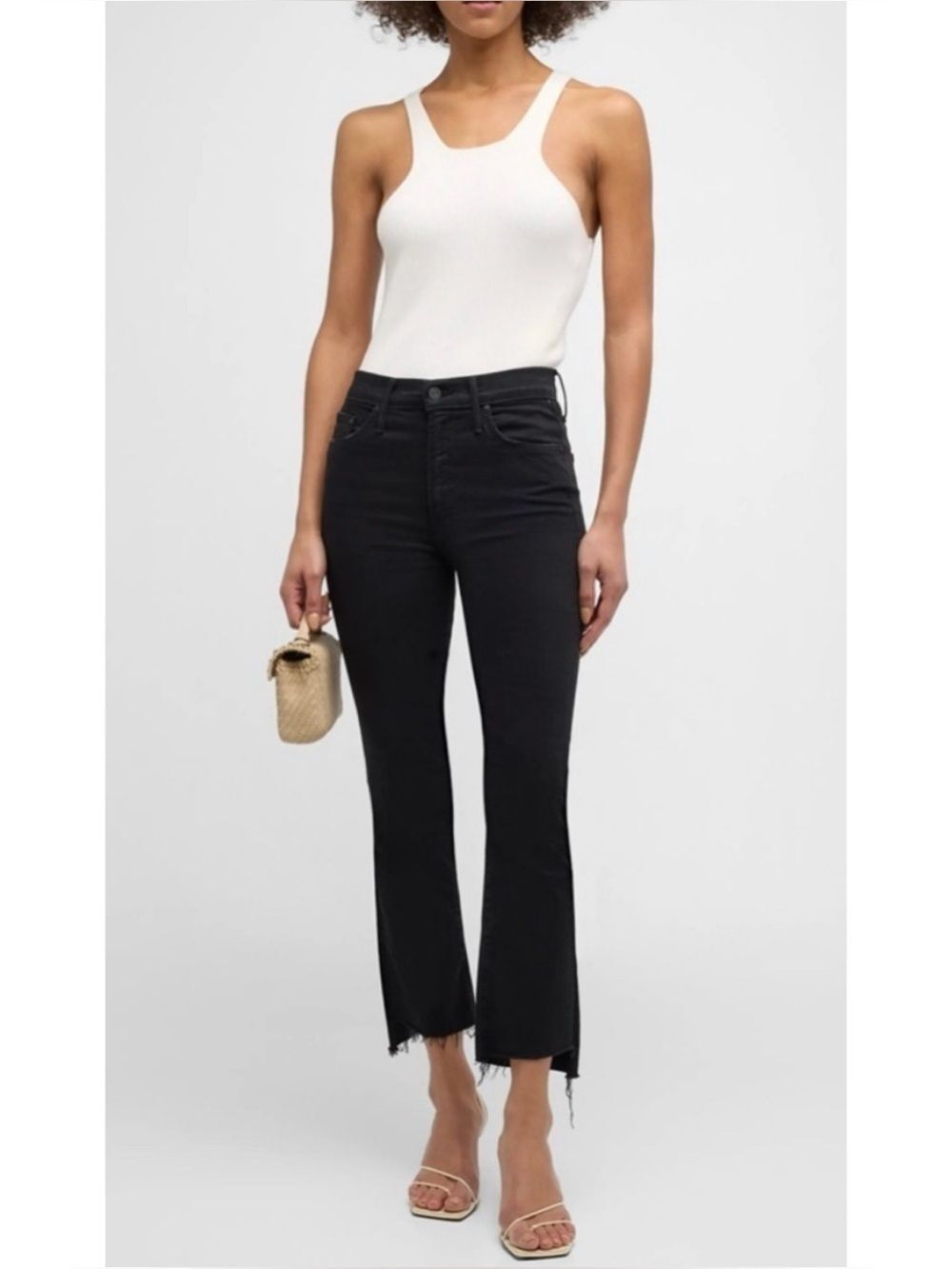 Mother The Insider Crop Step Fray Jeans 28 High Rise Bootcut Not Guilty Black